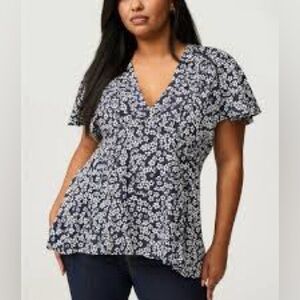 Torrid Blue & White Flutter Sleeve Blouse